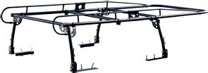 Featuring a heavy duty, black powder coated, square-tube steel framework, the truck ladder rack is rated for a maximum distributed weight capacity of 250 lbs over the two 19-1/4 to 34 adjustable arms.