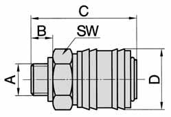 Quick connect couplings Series -5, -5 Quick coupling, male thread Order number -5--M5-5--8-5-- -5--8 Dimension A M5