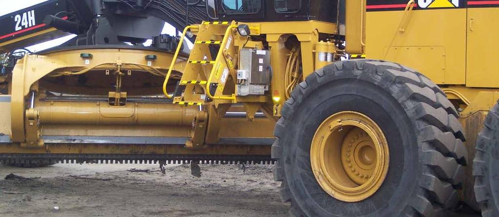 Cat 24H Access System shown lowered and retracted l Cat 24H Graders l In cab control panel with digital display l 3,000 point event data