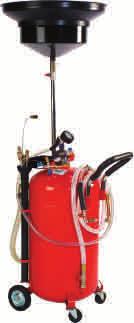 24-GALLON WASTE OIL DRAIN AND PRESSURIZED EVACUATOR MODEL 8890 Large 24 gallon steel recovery tank with 6 drain hose Tank-mounted oil-level sight gauge and convenient tool tray Standard 15-3/4 drain
