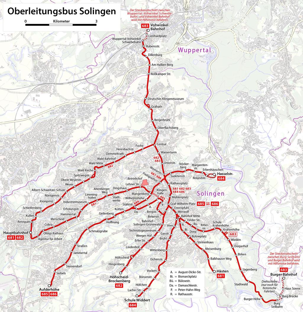 Map of the Trolley Wire Network in Solingen Picture: Maximilian Dörrbecker Data background: