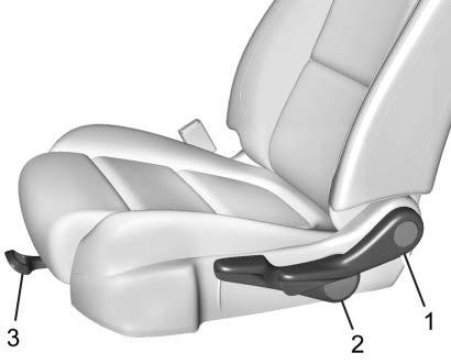 Seat Adjustment Manual Seats 1. Seatback Lever 2. Driver Seat Height Adjustment Lever 3. Seat Adjustment Handle To adjust a manual seat: 1. Lift the handle (3) under the seat to unlock it. 2. Slide the seat to the desired position, and then release the handle (3).