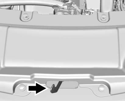 At the front of the vehicle, pull up on the center of the hood, and push the secondary hood release to the right. 3.