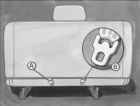 If your vehicle is a passenger van with rear seats, an anchor bracket for a top strap is located at the rear of the seat cushion for each three-passenger rear bench seat.