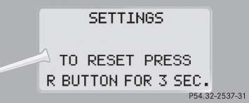 Controls in detail Control system Settings menu Function Page In the SETTINS menu there are two functions: Resetting all settings 170 The function TO RESET PRESS R BUTTON FOR 3 SEC.