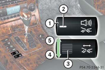 Controls in detail Driving systems The distance warning function on/off button and thumbwheel for setting distance are located on the lower part of the front center console.