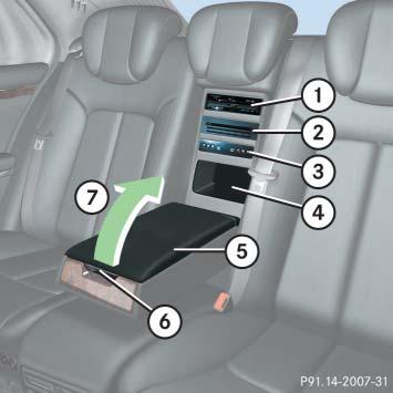 i For more information on DVD player, AUX sockets, headphone jacks and CD changer, refer to the separate COMAND and Rear- Cabin Audiovisual System operating instructions.