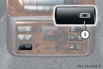 Operating from the rear Rear button (only Maybach 57 without rear door window curtains*) 1 To close/open the curtain Rear button (only