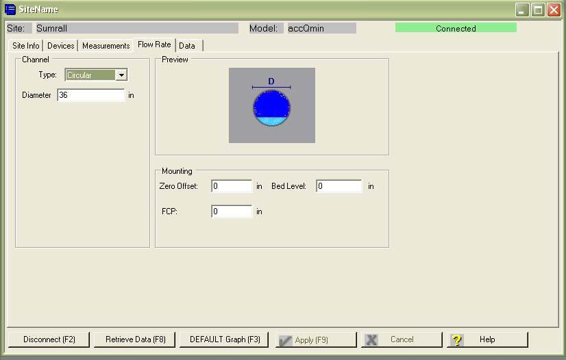 Section 2 Installation / Operation Flow Rate Use the Flow Rate tab to specify the appropriate channel geometry (as previously