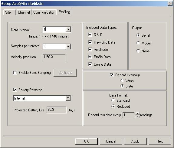 Section 2 Installation / Operation Profiling tab 10. Profiling Tab (Figure 2-14) Select the Data Interval (recording interval) in minutes from the dropdown list. Burst sampling 11.