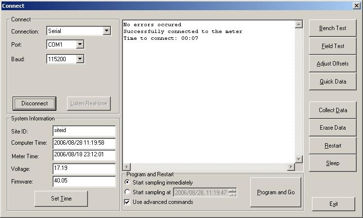 Section 2 Installation / Operation Figure 2-31 Collect/Erase Data The Collect window shows the name of the data file being collected and the number of bytes transferred, as