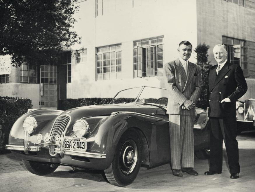 After taking delivery of a new alloy Jaguar XK 120, Clark Gable had it repainted in his trademark silver-gray.