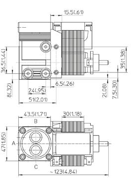 Diaphragm Pump 76 AC 9. l/min Indicate inlet/outlet ports when ordering Standard port: A Description 76VD/2.3/E/AC 76VD/2.3/E/AC Part number 115 V/6 Hz 7663 23 V/5 Hz 7651 Max. flow 9. l/min 7.