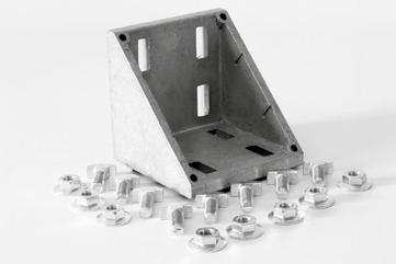 RIGHT ANGLED BRACKETS SUITABLE FOR 10mm SLOT PROFILE To connect two aluminium profiles or panels at right angles; the connection angle can be closed