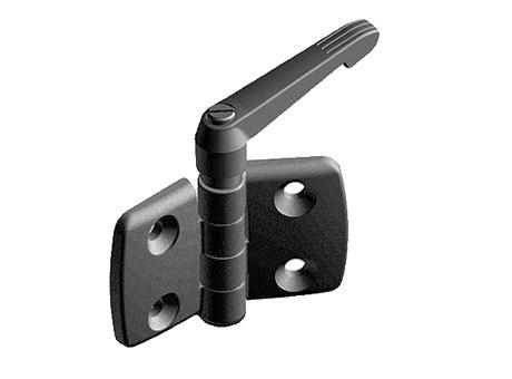4 Door Accessories HINGES Range of Hinges to suit various applications. PLASTIC HINGE WITH LOCKING LEVER To hinge panels or aluminium profiles, can be locked at any position.