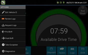 20 2018 DRIVER OPTIONS These options provide a way to record additional information on your logs, synchronize logs with the web server, view system diagnostics, and other functions.