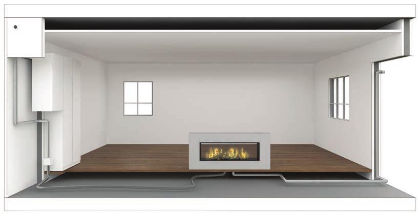 This system allows for fireplace installation in places that a typical direct vent system does not permit.