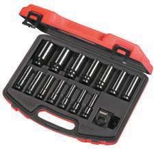 9 Piece 3/8 Square Drive Metric Impact Socket Set 758200 9 3/8 SD Cold forged metric hexagon impact sockets 8, 9, 10, 11, 12, 13, 14, 17, 19 17 Piece 1/2 Square Drive Metric Impact