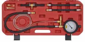 Continuous voltage rating 35v DC Fuel Injection Test Set 1000 kpa / 145 psi gauge with pressure relief valve and long drain hose plus various adaptors and