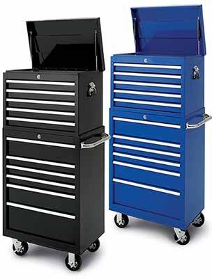38 Socketry 27 Lift Latch Top Chest & Roll Cab Features: Lift latch drawer mechanism 100lb weight capacity per drawer Aluminium trim drawer pulls with raise release system Gas struts in lid Tubular
