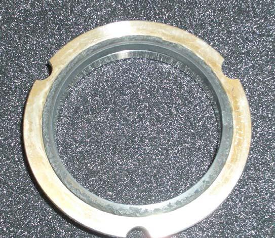 Example of chipping on outside diameter of seal face Chipping on inside diameter Cause: This is evident in soft seal face material (carbon) due to abrasive particles in the