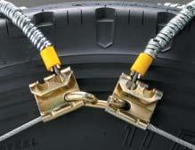 Chain tighteners SHOULD NOT be used. Manganese Alloy traction coils (0.67 diameter) give superior traction performance.