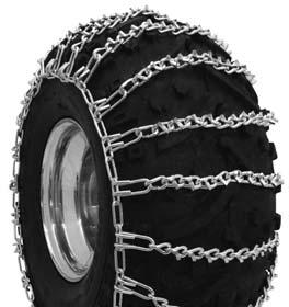 TRACTION PRODUCTS Garden Tractor & Snow Blower Chain 4 link crossmember spacing. Chain tighteners QG20030, QG20032 or QG2004 are RECOMMENDED (See below). QG0450 Partial listing of tire sizes 5.00/5.