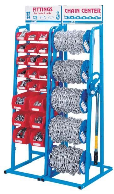 HARDWARE H000200 Chain Assortment Welded Chain, Reel & Accessory Assortment Display rack & chain assortment with 5 reels of welded chain.