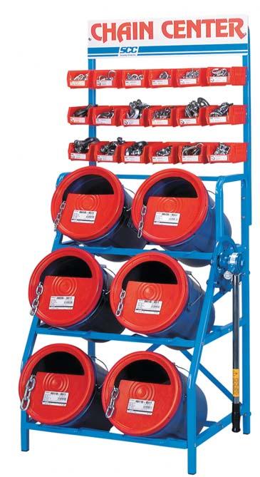 HARDWARE Welded Chain Pail / Reel & Accessory Assortment H000400 Chain & Fittings Assortment Display rack & welded chain assortment with 6 pails and different chain accessories.