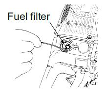 Fuel filter Using a wire hook, take out the filter from the filler port. Wash the filter with spirits.
