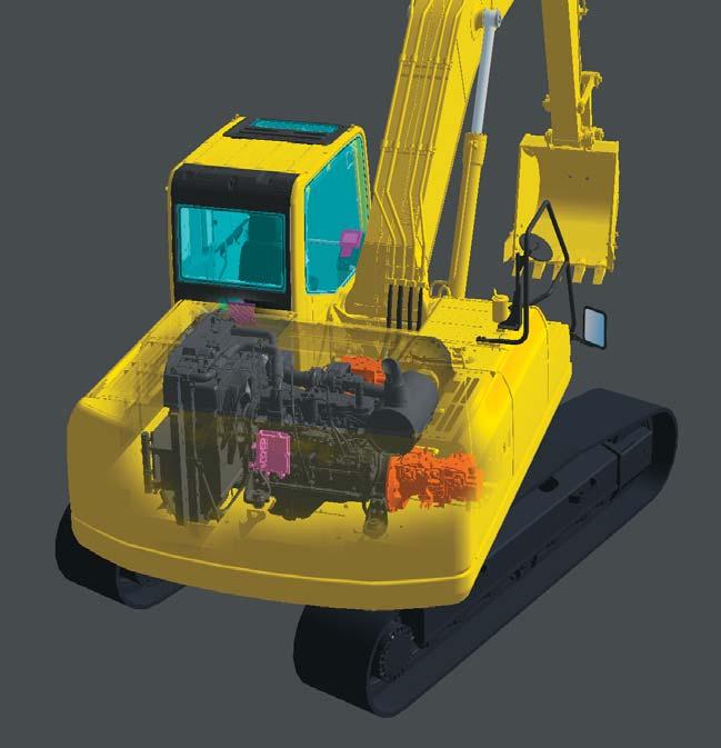 PC200-8M0 H YDRAULIC E XCAVATOR ECOLOGY & ECONOMY FEATURES Komatsu Technology Seven-inch TFT liquid crystal display Hydraulic control valve Flow divide/merge control with EPC Hydraulic system