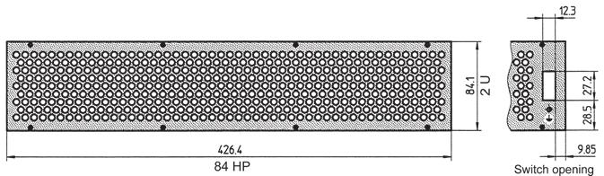 HP = 8 screws 2 U - 6 U EMC gasket (front extrusion / front panel) Contact angle with conductive tape EMC gasket full height (side/front panel) Width 2 U 3 U 42 HP 21D242 21D342 4 U 63 HP 21D263