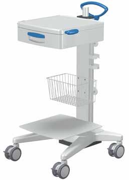 twin castors Ø 100 mm 1 electric box in the equipment cart base 1 block of drawers with handles at the side 1 storage basket, front 1 universal shelf 1 holder for suction system Ergoline / Strässle 1
