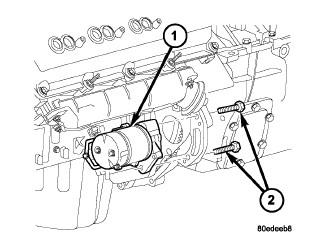 Expanded details section 8F - Engine Systems / Starting / STARTER/Installation 5.7L/6.1L 1. Connect solenoid wire to starter motor (snaps on). 2. Position battery cable to solenoid stud.