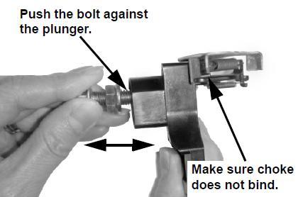 Position the end of the bolt against the autochoke plunger and slowly push it until the flange nut seats and slowly release.