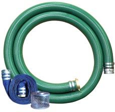 D. x 25' PVC discharge hose coupled M x F aluminum short shank; 2" 90 Poly M x F elbow; 2" Poly M x M nipple; and 2" Poly strainer.  Packaged: In a brown box with a diagram label of items enclosed.