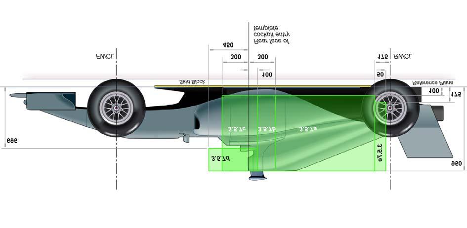 3.6 Rear wing and rear impact structure 3.6.1 Height No part of the bodywork behind the rear wheel centre line may be more than 800mm above the reference plane. 3.6.2 Width a) The width of bodywork behind the rear wheel centre line and more than 450mm above the reference plane must not exceed 950mm.