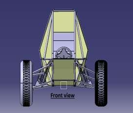 Fig.1.1: Front View of the Vehicle Fig.1.2: Top View of the Vehicle Fig.1.3: Side View of Vehicle Fig.1.4: Isometric View of Baja Vehicle.