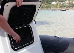 The newly designed splash-back well incorporates a large rear watersports locker with bench seat over.