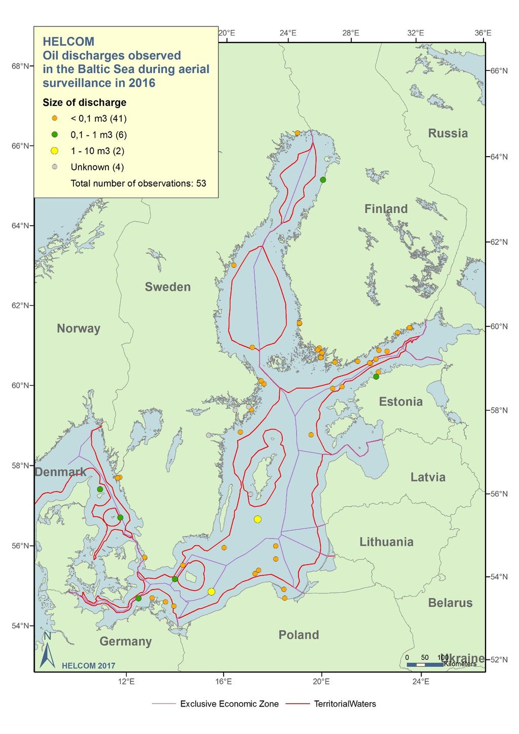 Figure 9 Location of oil spills observed in