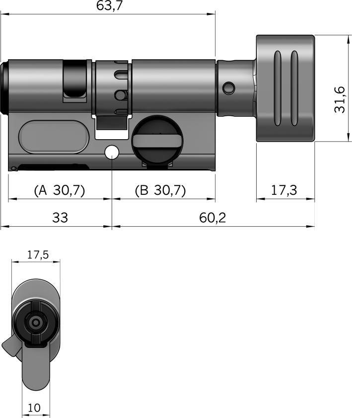 replacement set: Ä Chapter 11 Spare parts and accessories on page 121 Cylinder Type 04 MK Dimensions Basic length Outer (A) Inside (B) Extension Total length, maximum Keep positions in key withdrawal