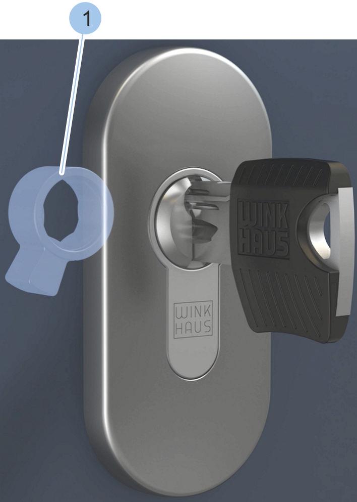 Select and install cylinder Align cam 4. NOTICE! Reduced protection against burglary due to incorrectly aligned cam. Turn key into vertical position. ð The cam (1) is facing the door hinge side. Fig.