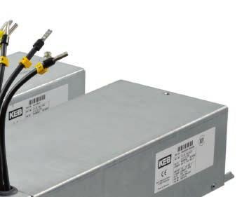 Brake resistors for emergency brakes can be mounted between the enclosure and the frequency inverter. E/A filters are designed for operations with cable lengths exceeding 30 m to approx.