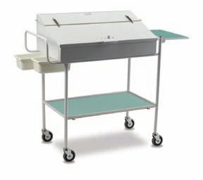 0kg) Lower shelf Five tier plastic rack (390mm) Two slide out storage / waste bins 100mm swivel castors When not in use, trolley should be secured to the building - see optional MT/1/6F Paint -