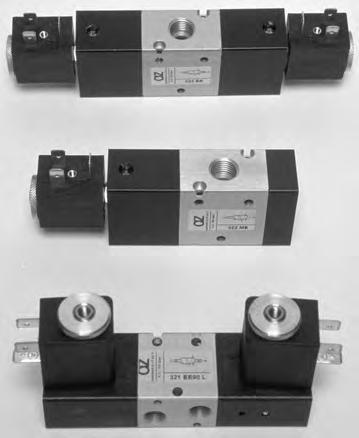 Solenoid actuated valves 3/2-5/2-5/3 spool valves with 1/8-1/4-1/2" NPT threaded ports, BSP version avaiable on request Installation in-line, on gang or modular manifolds Solenoid pilots with