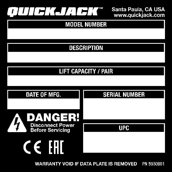 Manual. QuickJack Portable Car Jack, Installation and Operation Manual, P/N 5900959, Manual Revision H, Released May 2018. Copyright. Copyright 2018 by BendPak Inc. All rights reserved.