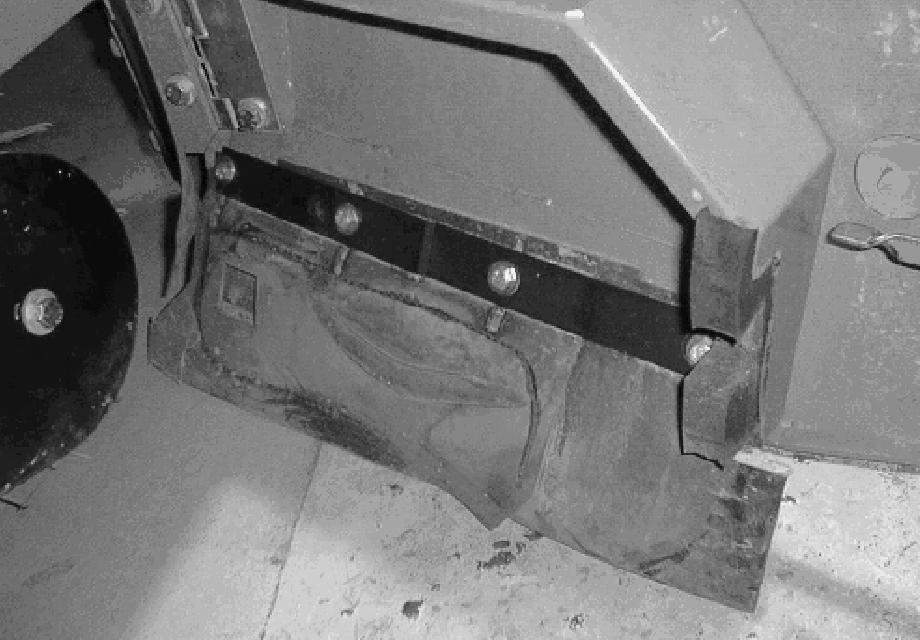 MAINTENANCE SKIRTS AND SEALS HOPPER LIP SKIRTS The hopper lip skirts are located on the bottom rear of the hopper. The skirts float over debris and help deflect that debris into the hopper.