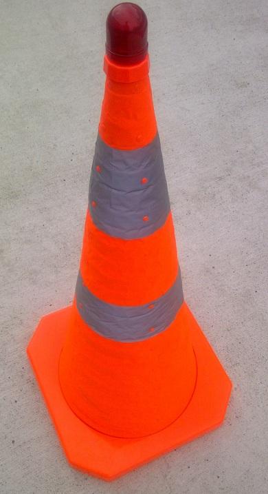 Collapsible Road Cone (900mm) Fantastic if you have limited space! Fluorescent orange, highly visible, Easily stored in the boot or under the seat (erected in seconds).