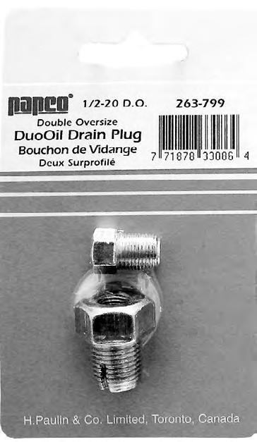 Convenient skin-packed card contains one (1) Duo-Drain Oil Plug complete with gasket. 1/2-20 D.O. No.
