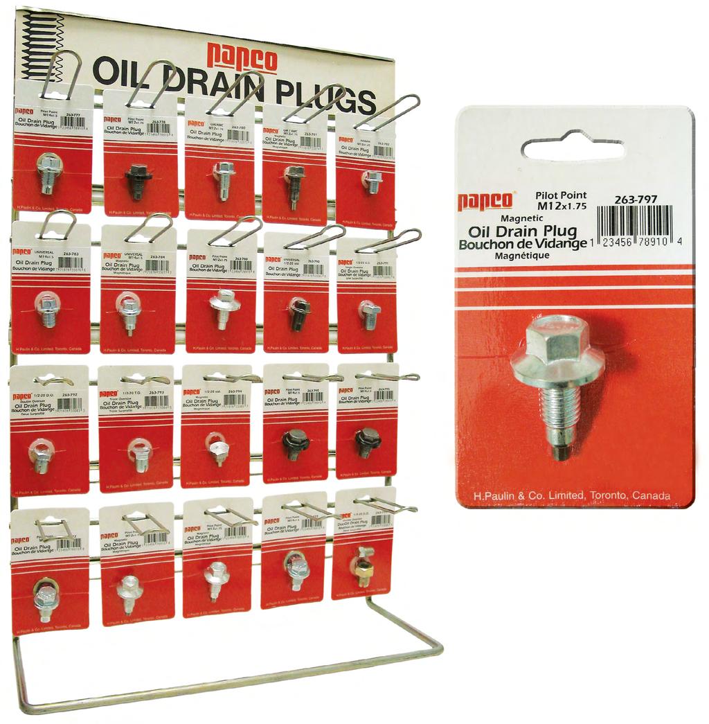 OLD S BOUCHONS DE VIDANGE Papco CARDED OIL MERCHANDISER No. 022-130 Contains all 18 sizes of carded Papco Oil Drain Plugs with gaskets - 26 plugs in total.